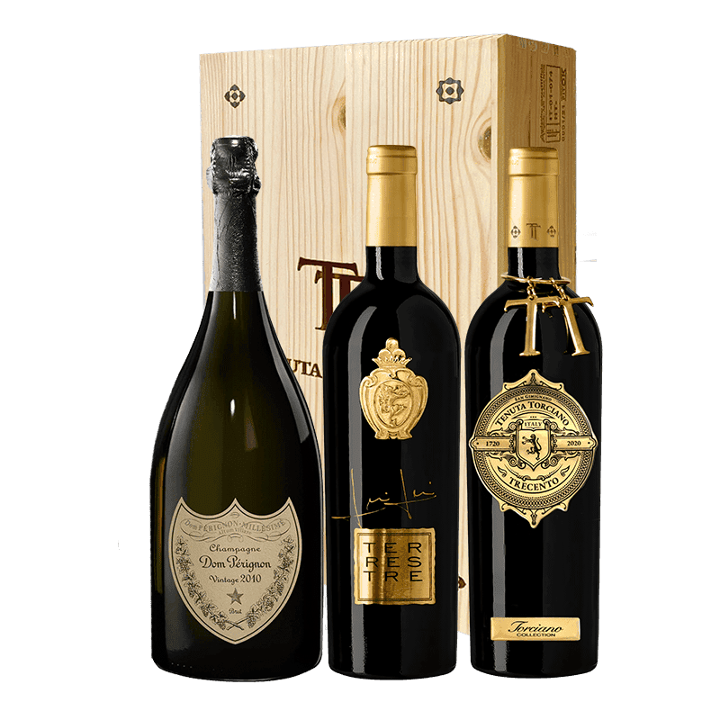 The Big Three Dom Pérignon 2012, Trecento 2011, Terrestre 2015 Including  wooden case