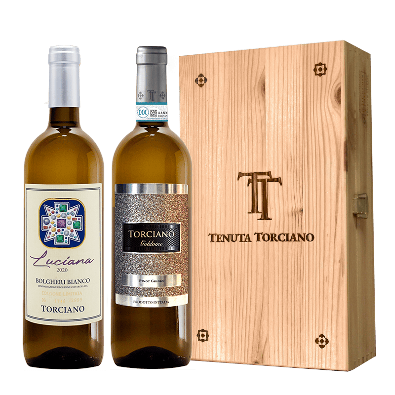 2022 - 2020 Torciano bottled Bolgheri "Luciana", Pinot Grigio “Goldvine” - Wooden box included